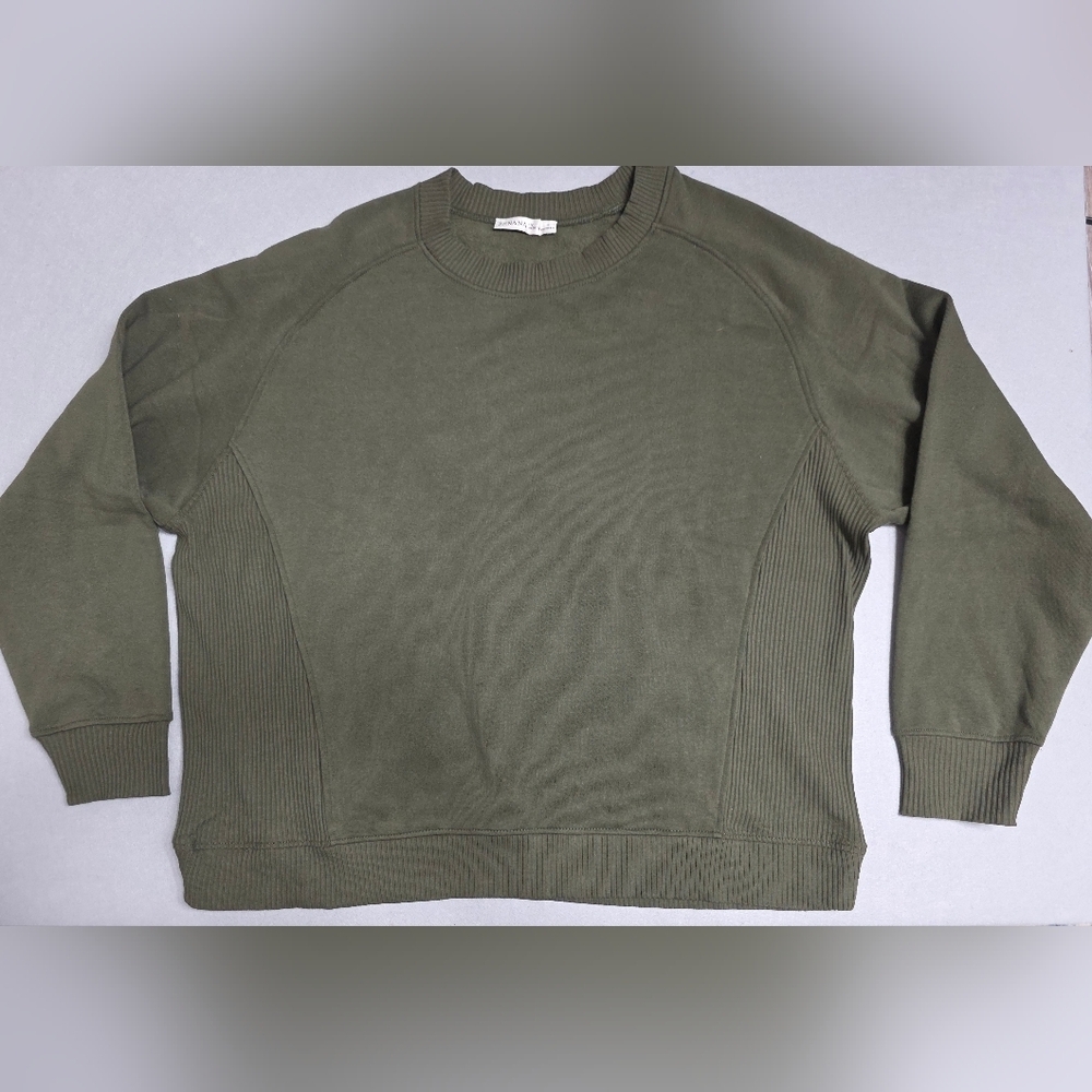 ZENANA Olive Green Ribbed Crewneck Sweatshirt 1X - New Without Tags - Picture 2 of 9